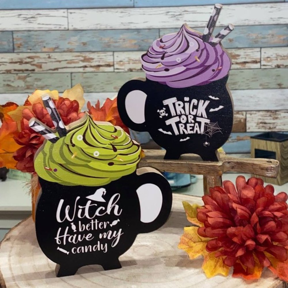 Halloween Cauldron 2-pc Wood Set